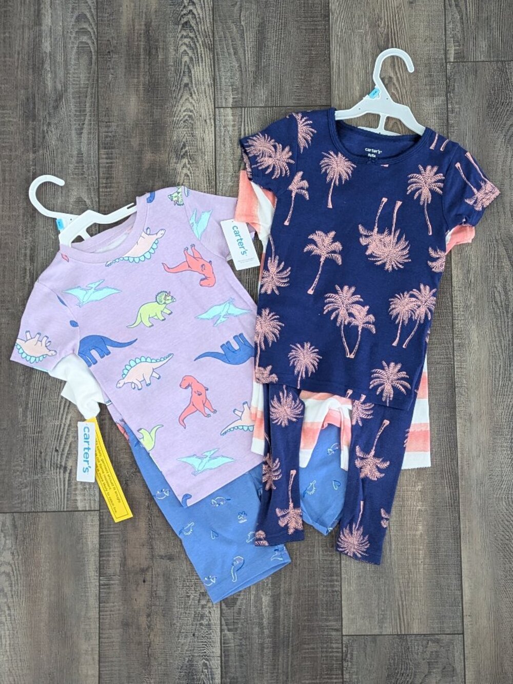 NWT Carter's Girls 8-Piece Pajamas Dinosaur Tropical Navy Pink Cotton Comfy 5T